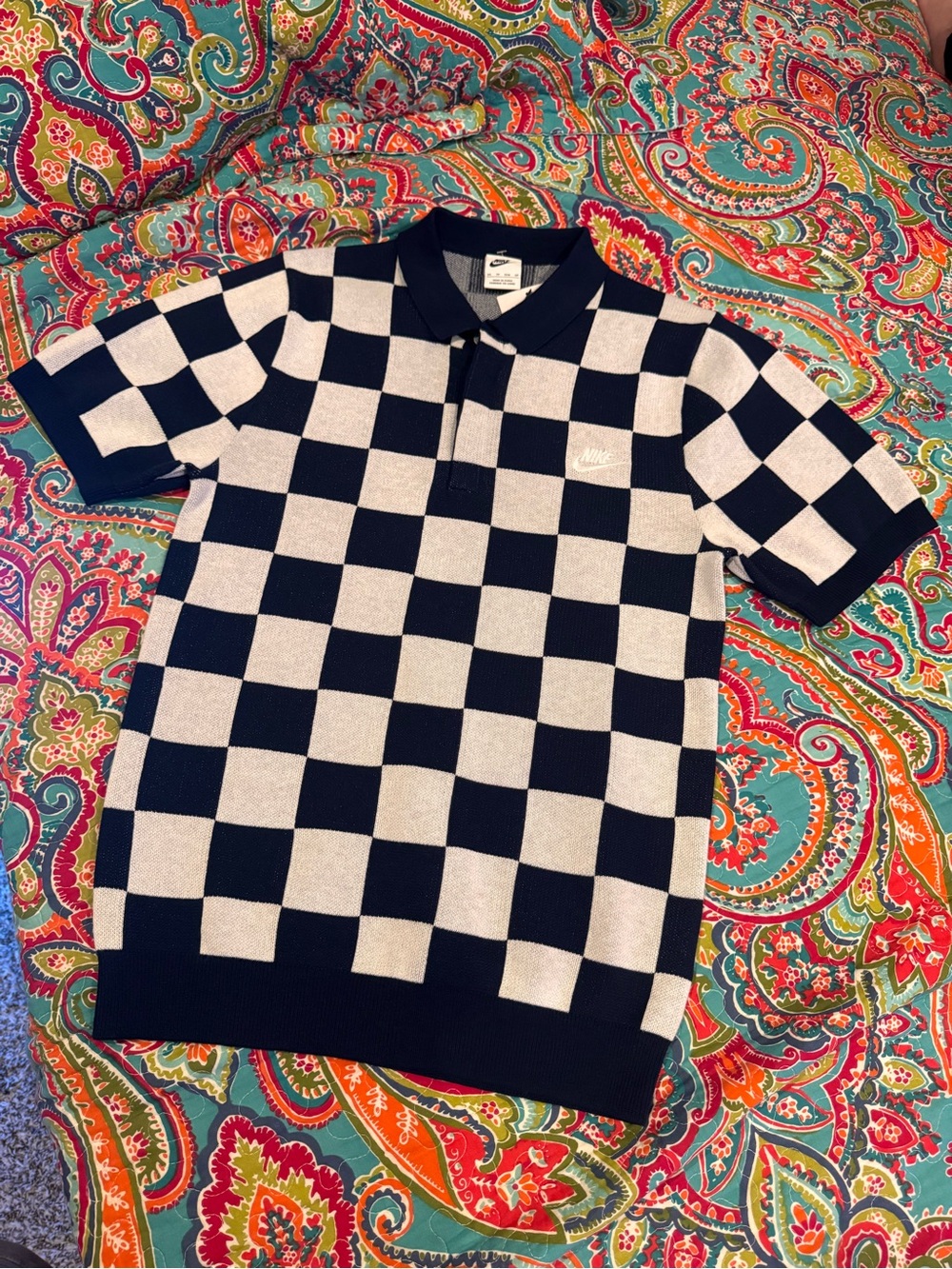 Nike Sportswear Club Checkers Polo Midnight Navy Golf White NWT Size XS